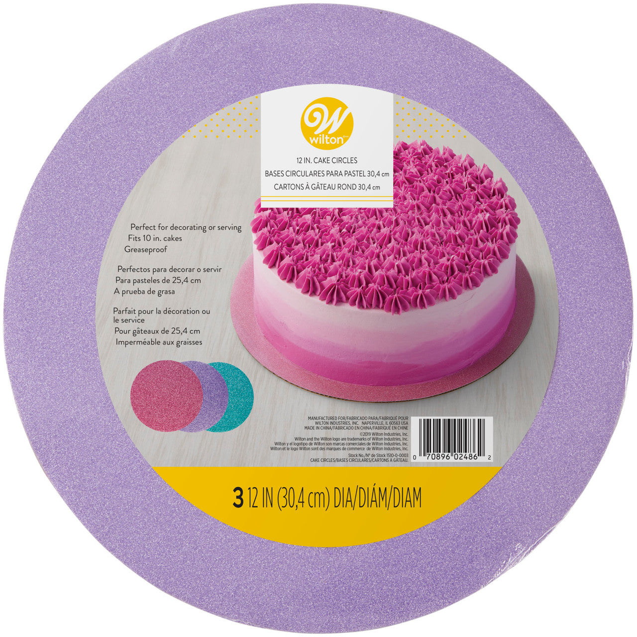 Cake Boards Assorted Glitter 12in 3pk