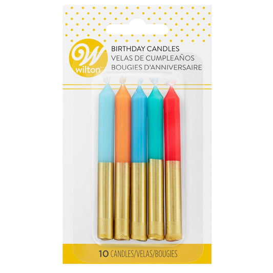 Candles - Assorted Colour Gold Dipped 10pk