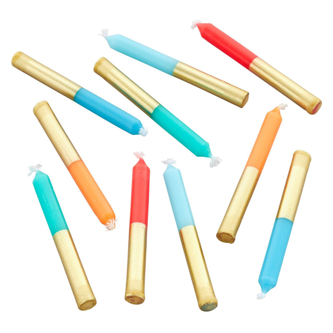 Candles - Assorted Colour Gold Dipped 10pk