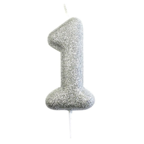 Glitter Pick Candle Silver Age 1