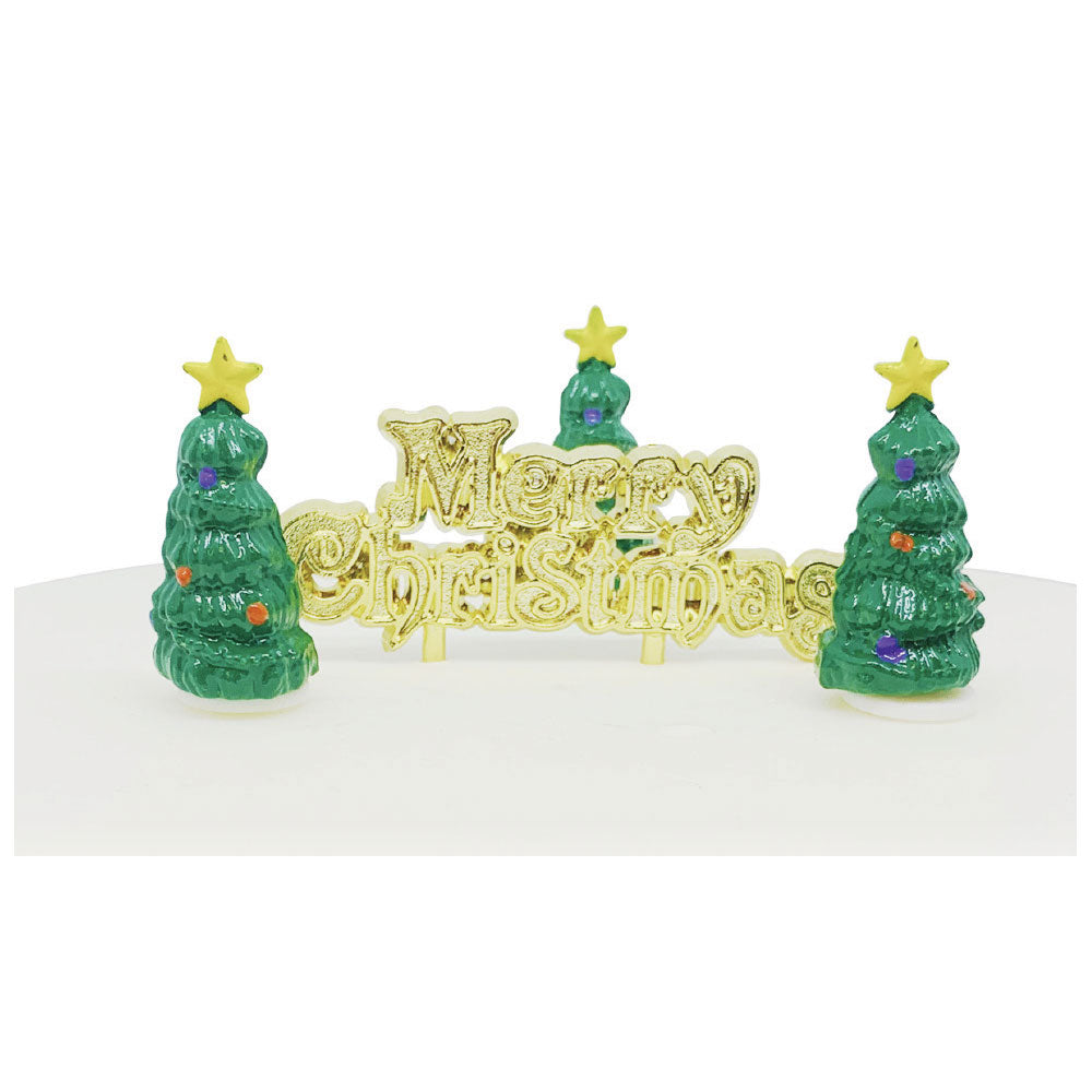 Mini Christmas Tree Plastic Cake Topper Picks and Motto