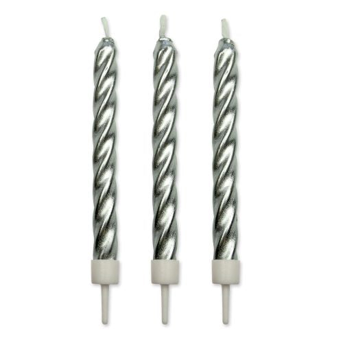 Twist Candles Silver w/ Holders 10pk