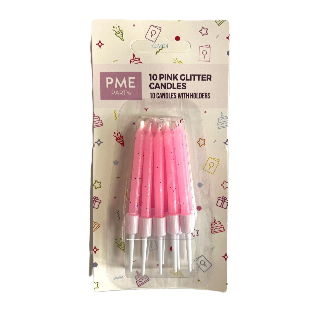 Candles- Pink Glitter with Holders 10pk