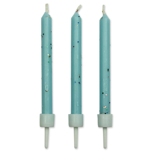 Candles- Blue Glitter with Holders 10pk