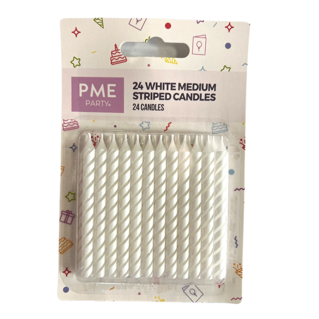 Candles- White Medium Striped 24pk