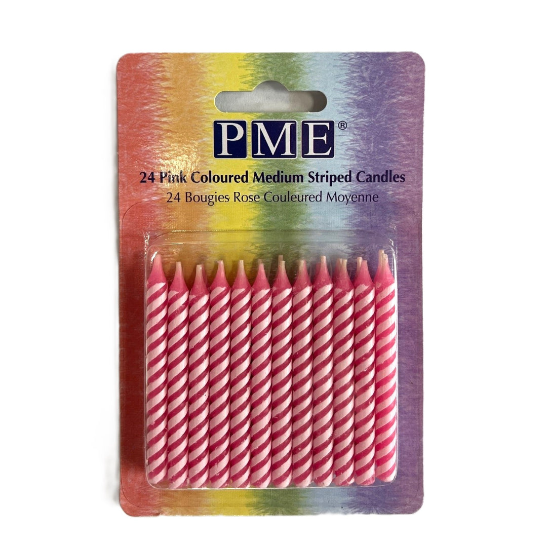 Candles- Pink Medium Striped 24pk