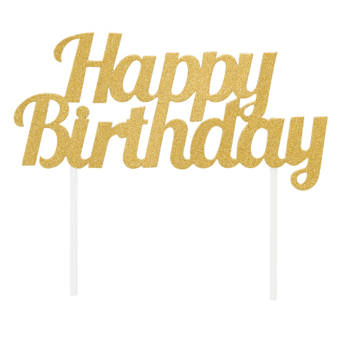 Glitter Happy Bday Cake Topper Gold