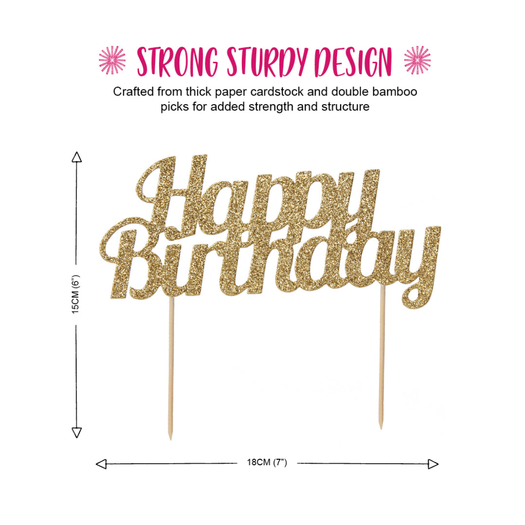 Glitter Happy Bday Cake Topper Gold