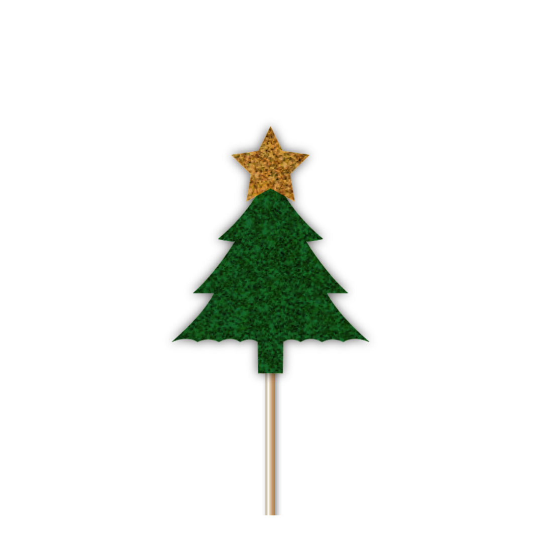 Glitter Christmas Tree Cupcake Toppers Green 12pk