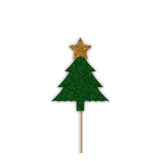 Glitter Christmas Tree Cupcake Toppers Green 12pk