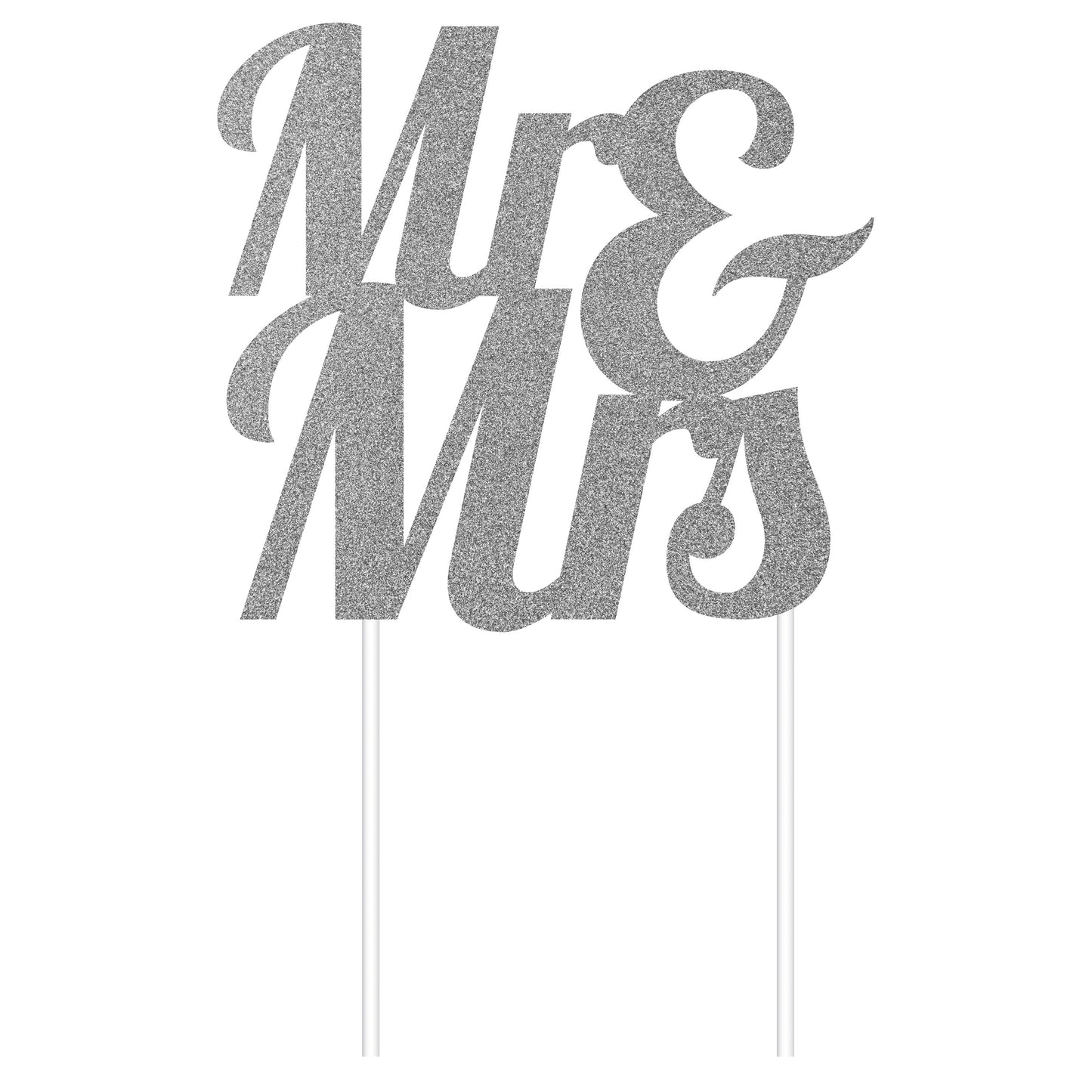 Glitter Mr & Mrs Cake Topper Silver