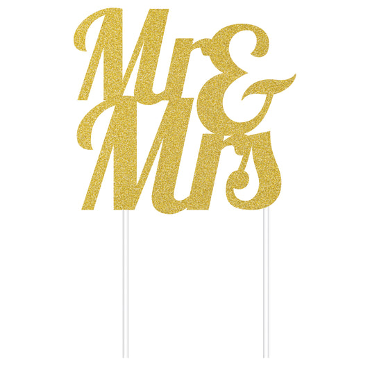 Glitter Mr & Mrs Cake Topper Gold