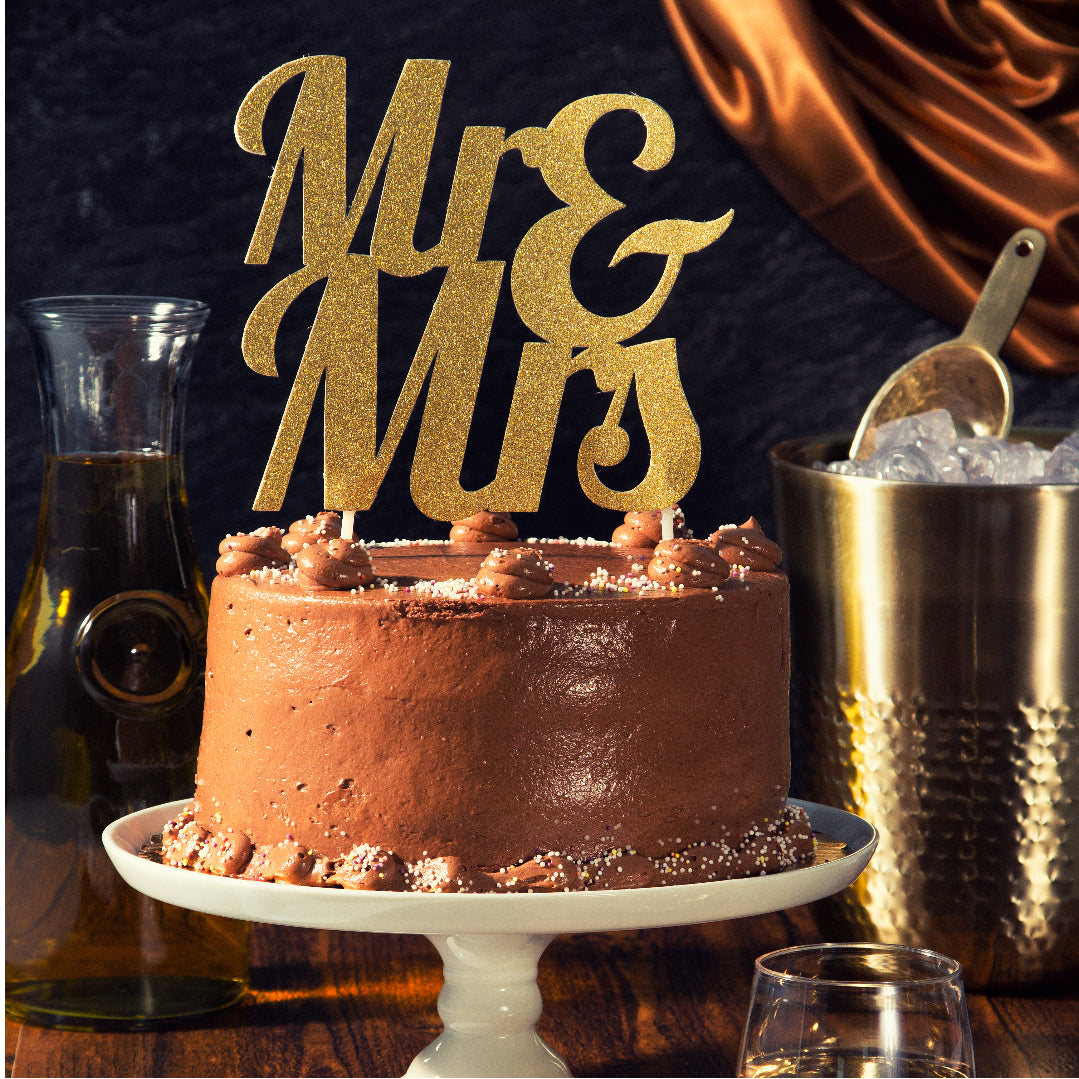 Glitter Mr & Mrs Cake Topper Gold