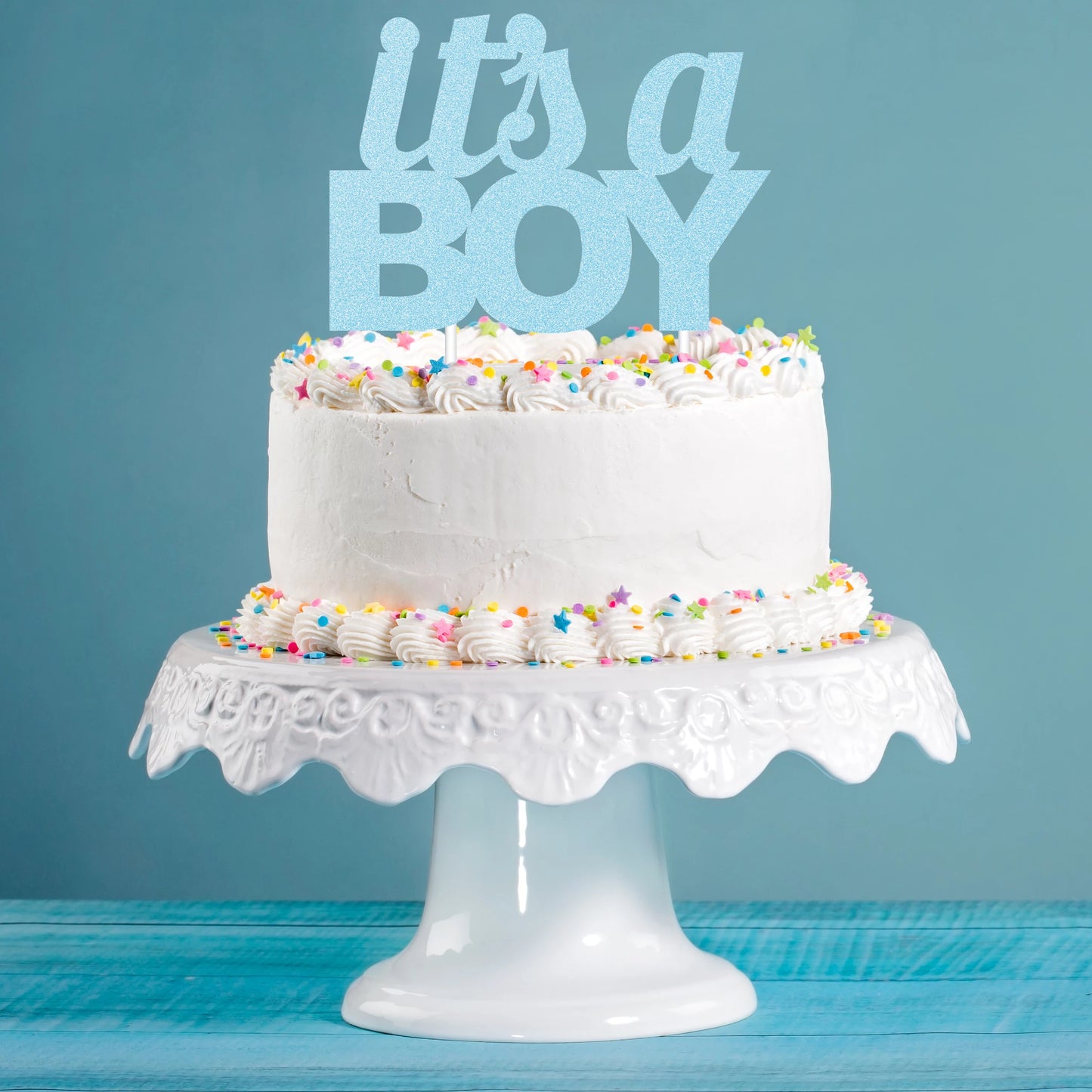 Glitter It's A Boy Cake Topper Blue