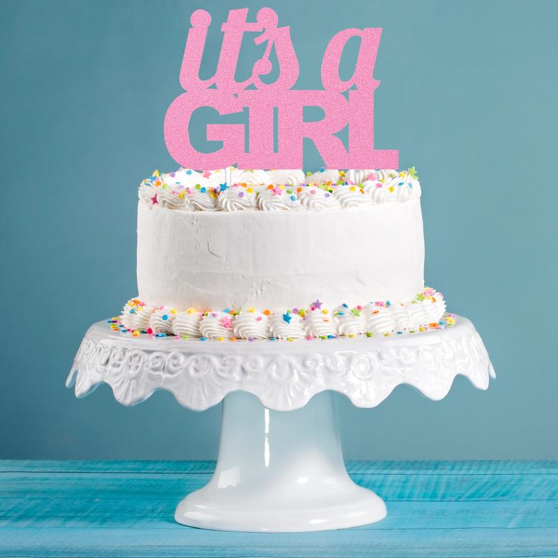 Glitter It's A Girl Cake Topper Pink